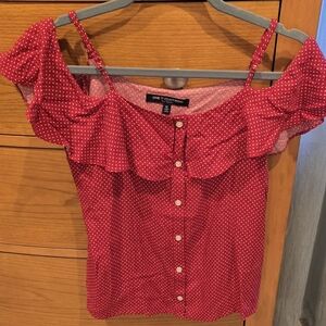 NWOT One ❤️ Clothing Red Polka Dot Women's Off Shoulder Top, S